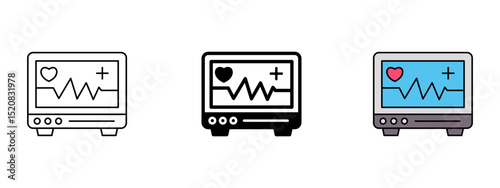 ECG monitor  Line, Glyph, and Fill Style Icon Set