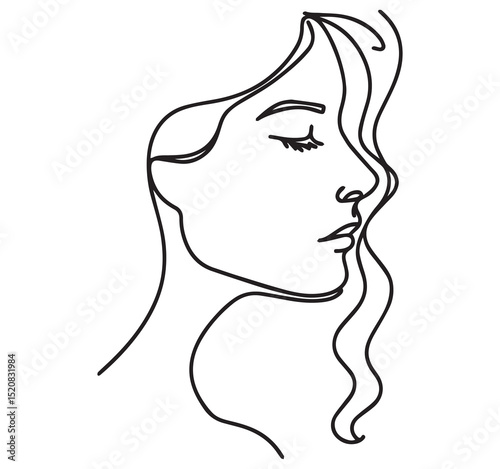 Minimalist Continuous Line Art Woman Face Profile Drawing Elegant Simple Style Beauty Portrait