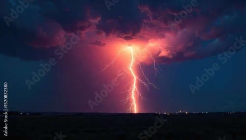 A dramatic, glowing bulb of lightning illuminates the dark night sky, a rare and beautiful meteorological phenomenon The bright flash is contrasted against the deep black , night, natural phenomenon