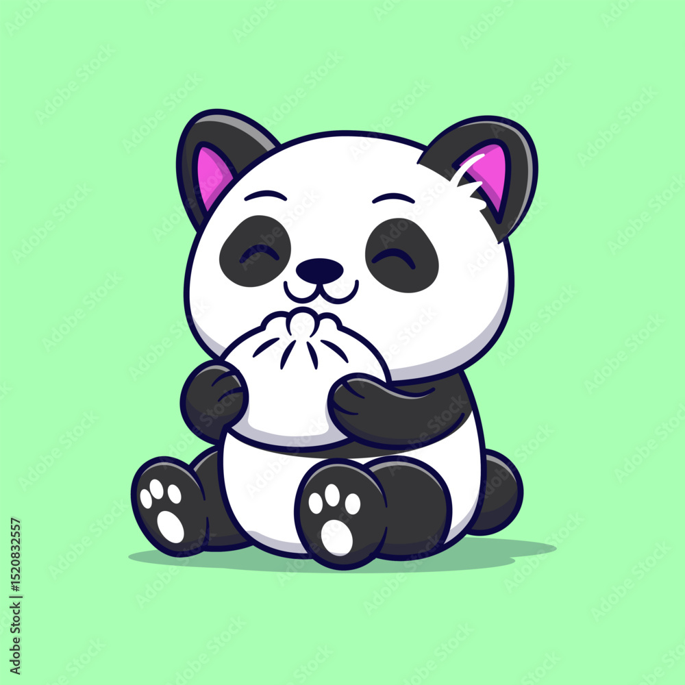 Naklejka premium Cute Panda Eating Steamed Bun (Pao) Vector Illustration