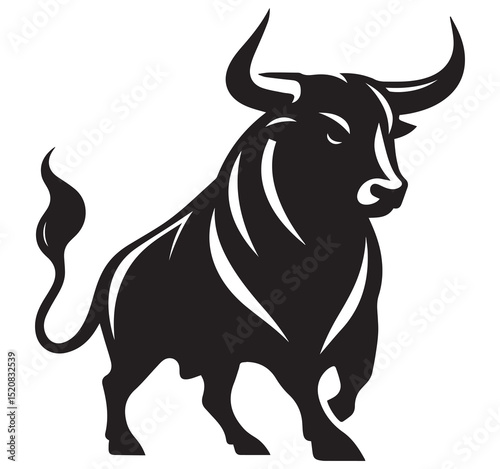 Powerful Black Bull Silhouette Graphic Icon Symbol of Strength Standing Animal Logo Art Vector