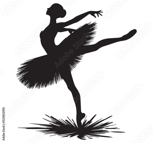 Graceful Black Ballerina Silhouette Vector Art Dancer in Tutu on Pointe Arabesque Pose