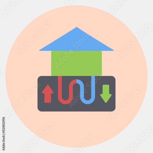Icon geothermal heat pump. Renewable energy elements. Icon in color mate style.