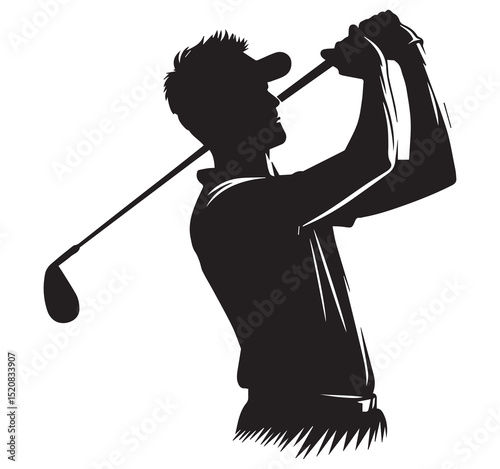 Dynamic Black Silhouette Vector Illustration of a Golfer Swinging a Golf Club