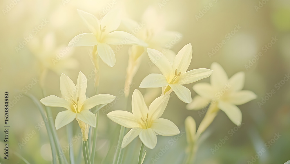 Fototapeta premium Macro shot of pale yellow narcissus flowers with a soft natural background