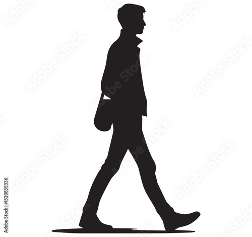 SEO Optimized Black Silhouette Graphic of Person Walking Side View with Shoulder Bag Minimalist Vector Illustration Art