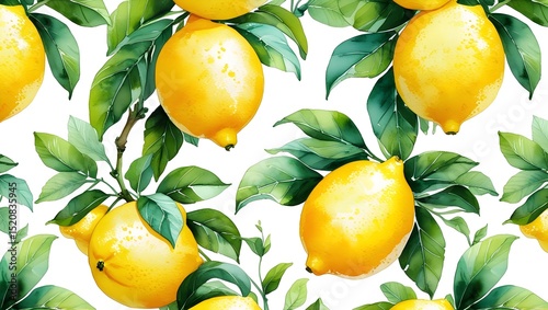 Seamless Watercolor Lemons and Leaves Pattern – Fresh Summer Fruit Art