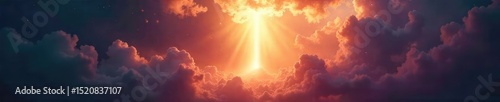 A radiant, ethereal light streams down, symbolizing spiritual deliverance and hope; a concept of divine grace and redemption , faith, freedom, blessing