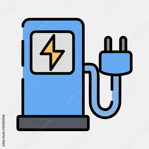Icon charging station. Renewable energy elements. Icon in filled line style.