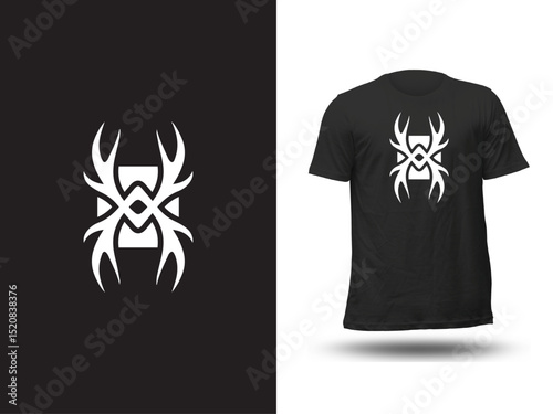 Abstract Tribal Tattoo T-Shirt – Bold Black Tee with Symmetrical Antler-Inspired Graphic