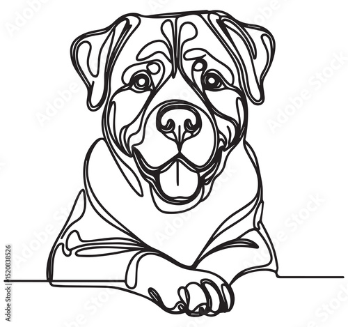 Rottweiler Dog Black and White Continuous Line Art Portrait Drawing