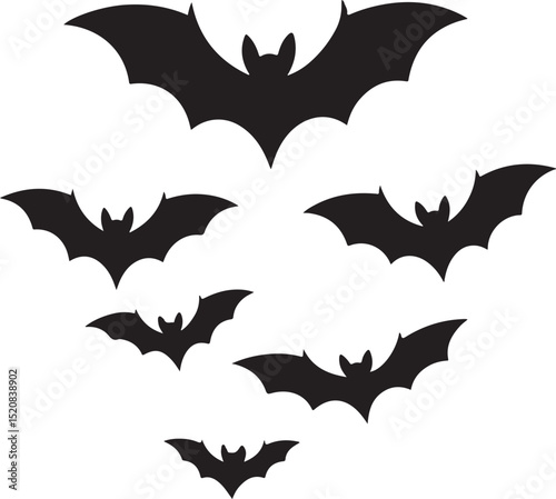 Halloween bat set, Collection of halloween bats silhouette vector on white background