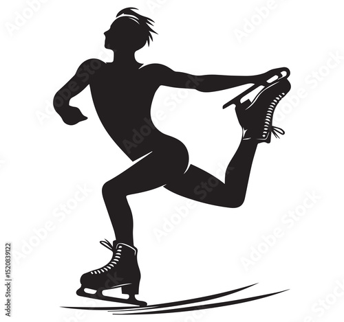 Graceful Black Silhouette Graphic of Figure Skater Athlete Performing Pose on Ice Skating Icon