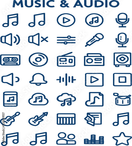 Music and Audio Icon Set EPS Vector Illustrations for Design Projects