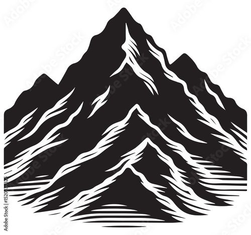 Bold Black and White Mountain Range Graphic Illustration Stylized Peaks High Contrast Nature Landscape Outdoor Adventure Art