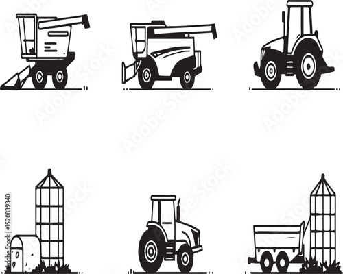 Agricultural Machinery and Farm Silhouettes