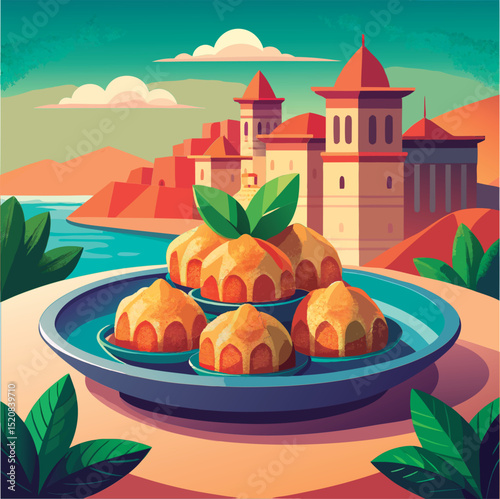 Delicious pastries near a desert city.