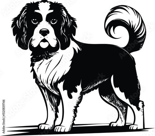 Black and White Dog Illustration Pet Animal Art Drawing

