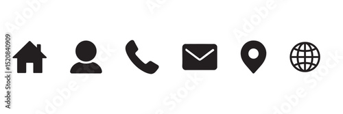 Collection of Contact Icons Home, Profile, Phone, Email, Location, and Globe