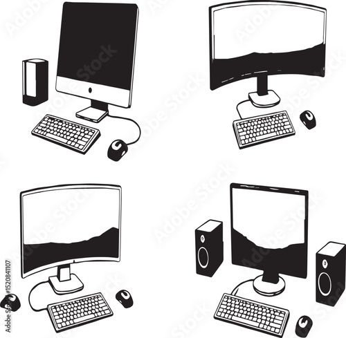 Desktop Computer Setup Outline Icons