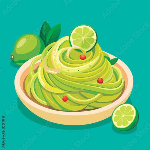 Lime-infused pasta dish. vibrant green.