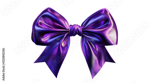 A shimmering purple silk bow radiating elegance and celebratory charm on transparent background