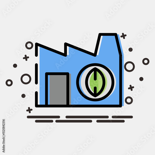 Icon biological power plant. Renewable energy elements. Icon in MBE style.