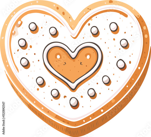 Heart Shaped Cookie with Icing Cute Dessert Illustration

