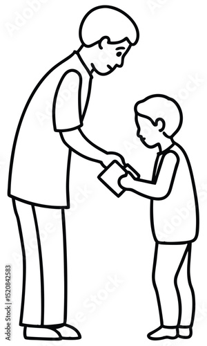 a father giving a present to his son. A beautiful illustration of love and connection between father and child