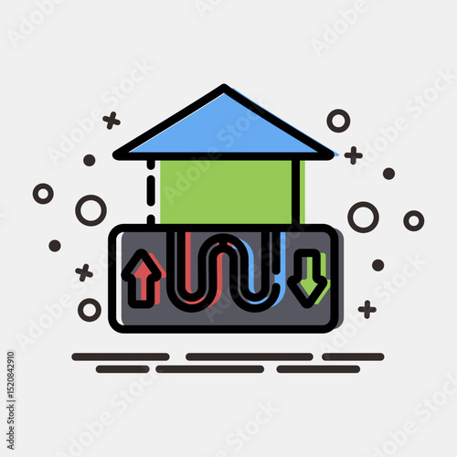 Icon geothermal heat pump. Renewable energy elements. Icon in MBE style.