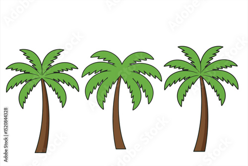Three palm tree icons set on a white background.

