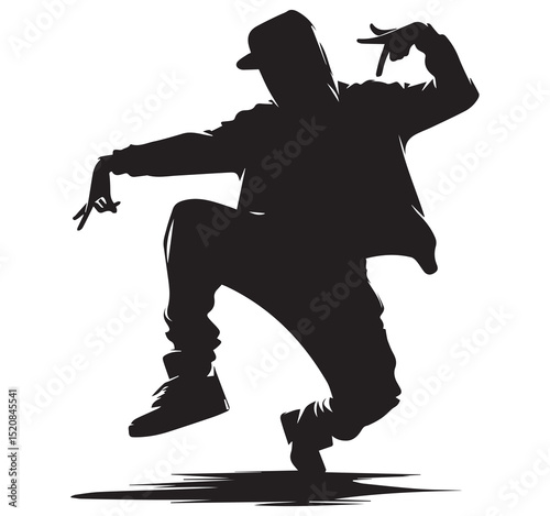 Dynamic Black Silhouette of an Urban Hip Hop Breakdancer in Action Pose
