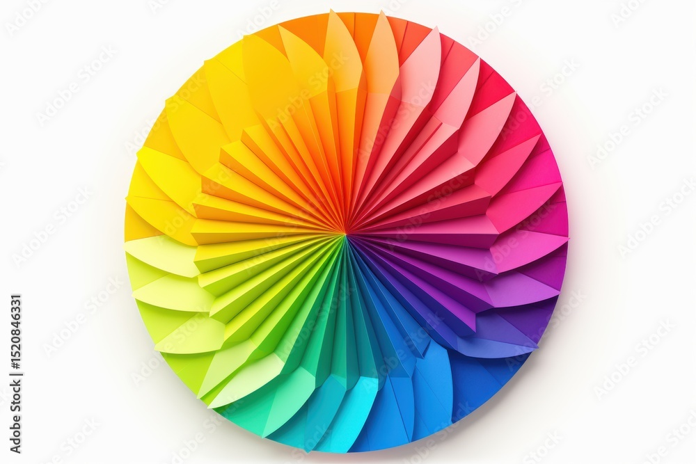 Obraz premium Colorful paper fan design showcasing vibrant gradient shades in a circular arrangement
