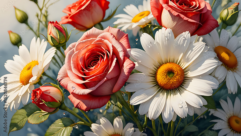 Fototapeta premium Pink roses bouquet on a white background, perfect for a romantic gift or floral wedding arrangement