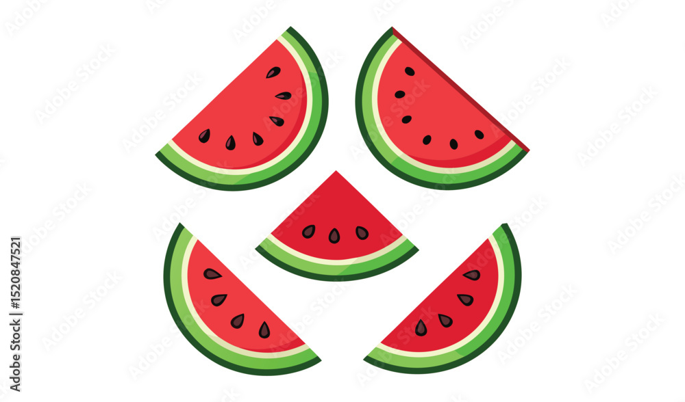 Five slices of watermelon on white background Five slices of watermelon on white background
