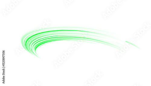 Abstract green streak with curved line, blur flash effect and trail ray glow on dark 16 background PNG PNG.