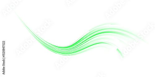 PNG green line curve with laser blur and motion streak on night background PNG.