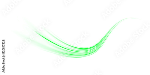 PNG glowing green streak trail and curve line over road with motion speed blur PNG, where tail lights stretch into a luminous line and dynamic energy shapes the final green line.