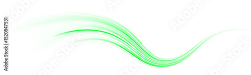 PNG glowing green streak trail and curve line over road with motion speed blur PNG, where tail lights stretch into a luminous line and dynamic energy shapes the final green line.
