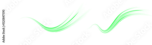 PNG green laser curve with glowing line motion and speed blur PNG, where the bright trail streak bends around each turn and flashes form a second line next to the first glowing line.