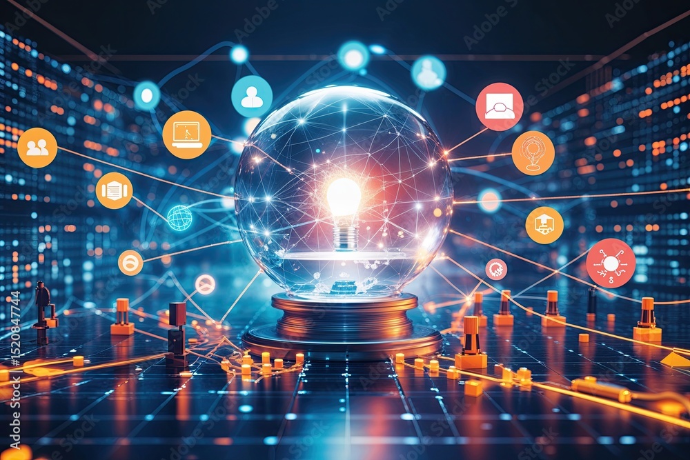 Obraz premium Visionary Technology Horizon: Dynamic Communication Scheme in a Modern Conceptual Background