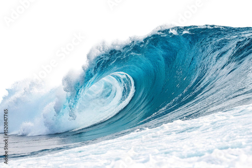 Powerful blue ocean wave splashing with white foam on a summer beach