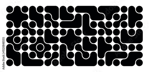 Abstract geometric pattern of metaball. Vector rounded shapes in the form of connected black dots. Black dots on a white background. Vector illustration.