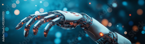 Wide banner featuring a robotic arm with a futuristic blue light spot background, suitable for web horizontal images or wide image text.