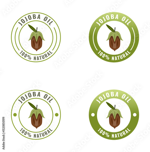 jojoba oil seal white and green color. natural ingredient for cosmetic or beauty product. 