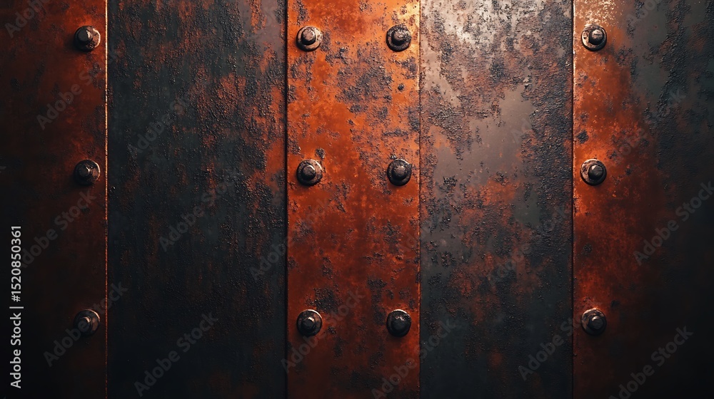 Fototapeta premium Rusty Metal Wall Texture with Rivets and Corrosion