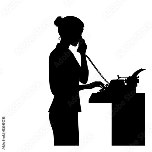 Office Multitasker Silhouette: Secretary, Phone & Typing