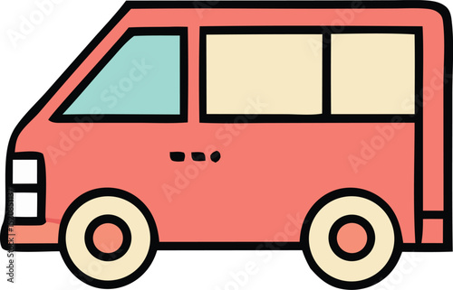 Simple cartoon illustration of a red passenger van side view