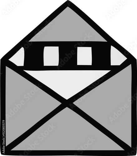 Stylized gray envelope illustration with black border and inner rectangular design elements