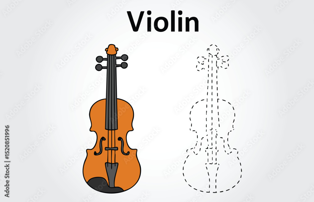 Fototapeta premium Kids book Violin Tracing illustration template 
